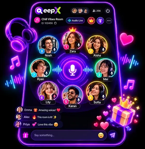 QeepX audio room with friends on the mic
